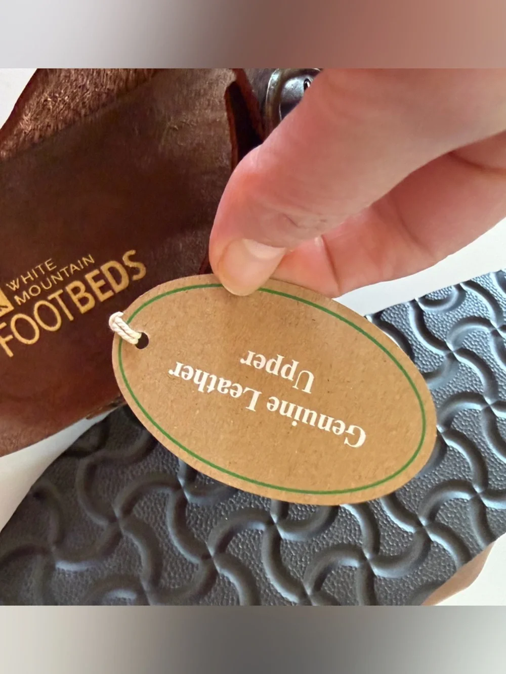 White Mountain Brown Leather Footbed Sandal with Textured Black Sole - Picture 4 of 4